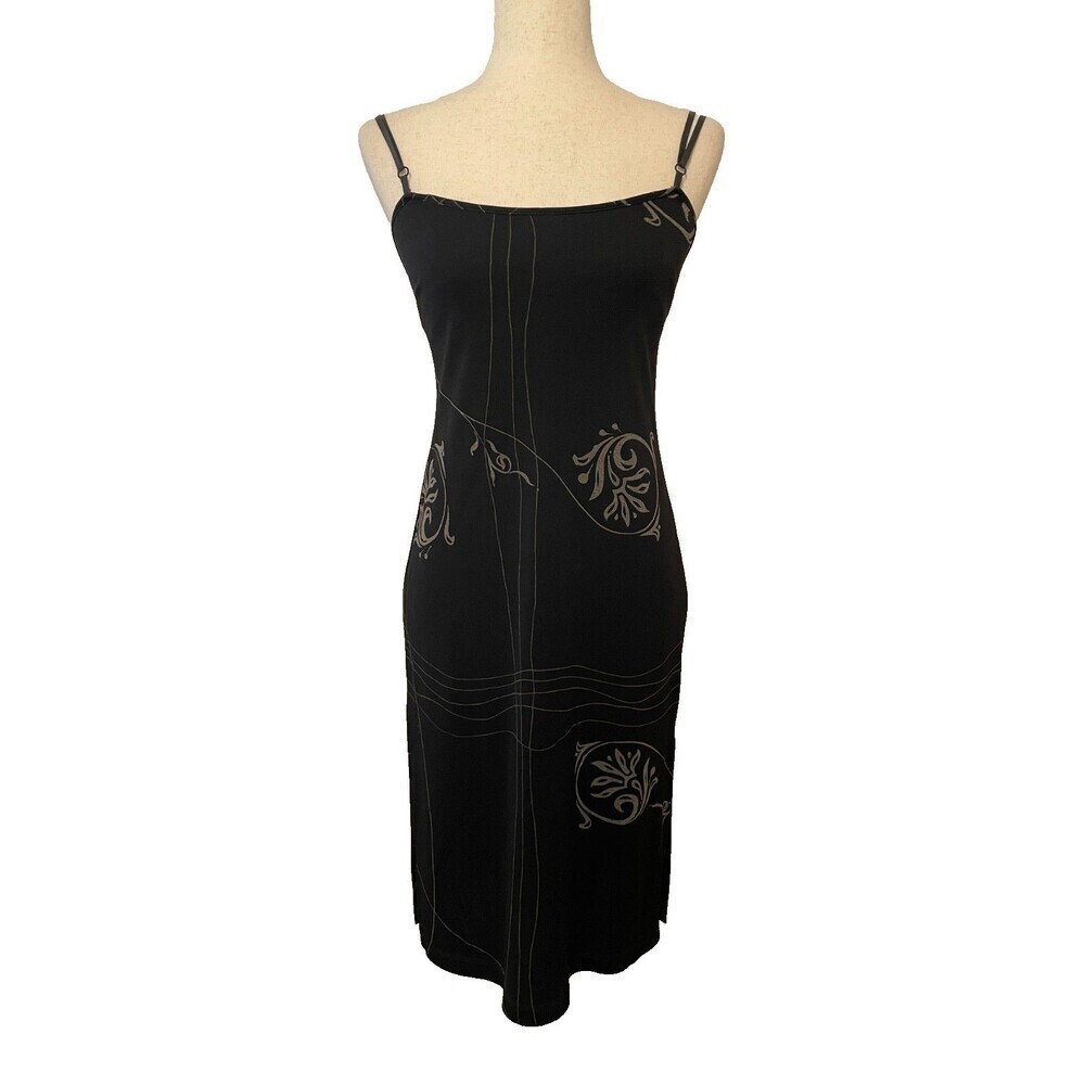 Vintage Y2K BCBG Dresses Black Midi Slip Dress Womens Sz 6 WhimsyGoth Grunge USA